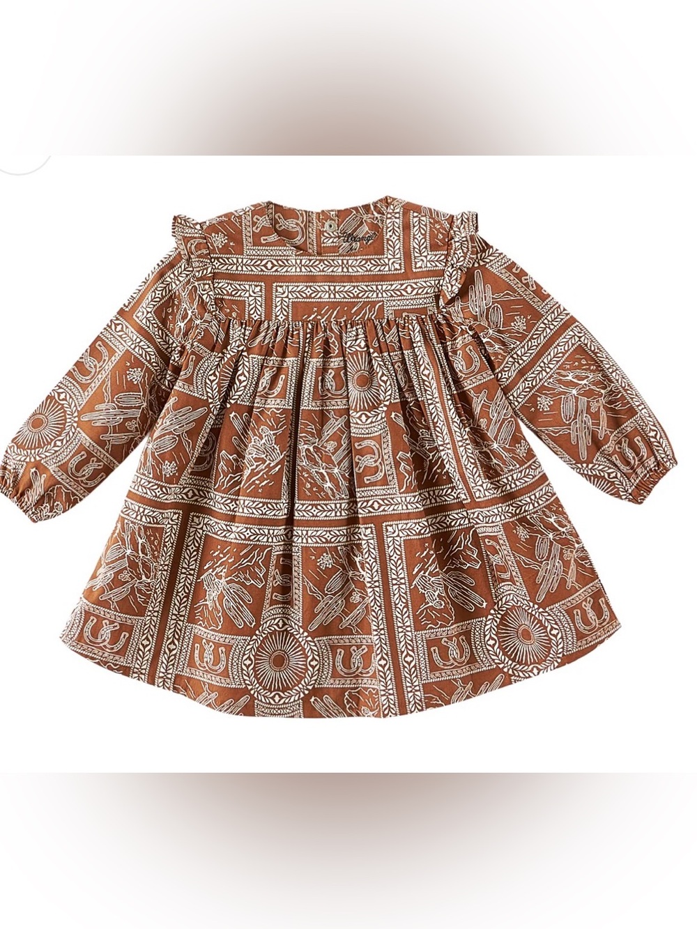 Wrangler Girls' brown Western Bandana Print Long-Sleeve Dress Top Euc size 24 mo